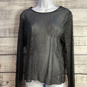 Victoria’s Secret Sheer Black & Silver Longsleeve Top | Size M/L